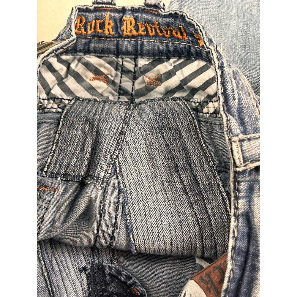Rock Revival Jeans Mens Sz 32x30 Blue Denim Rigny Relaxed Straight Faded Patches - Picture 10 of 11